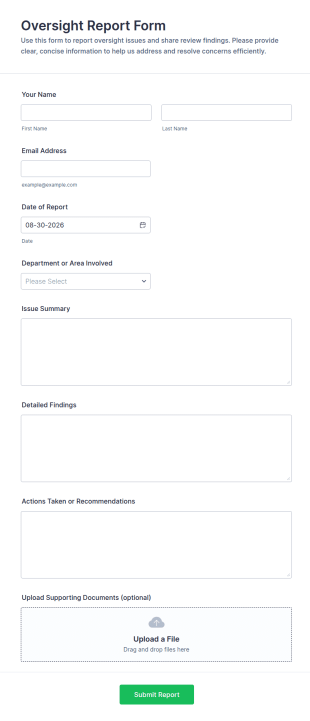 Oversight Report Form Template