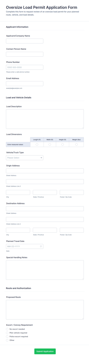 Oversize Load Permit Application Form Template