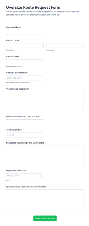 Oversize Route Request Form Template