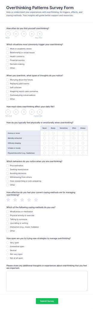 Overthinking Patterns Survey Form Template