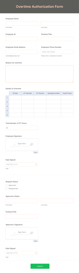 Overtime Authorization Form Template