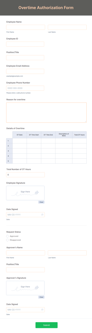 Overtime Authorization Form Template