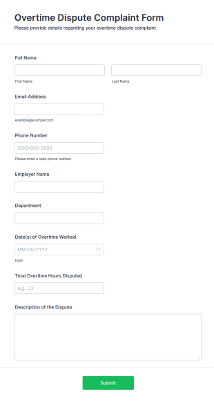 Overtime Dispute Complaint Form Template