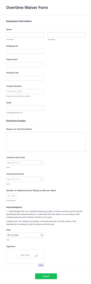Overtime Waiver Form Template