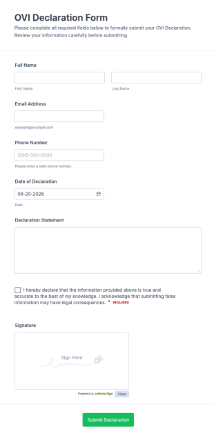 OVI Declaration Form Template