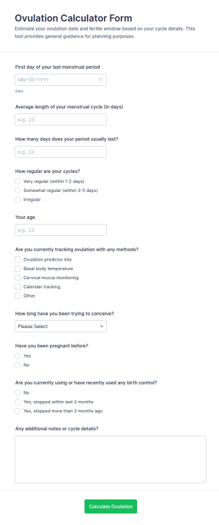 Ovulation Calculator Form Template