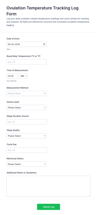 Ovulation Temperature Tracking Log Form Template