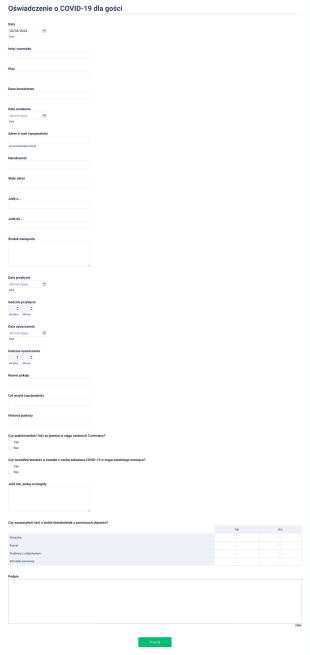 Oświadczenie O COVID 19 Dla Gości Form Template