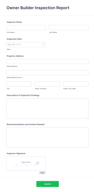 Owner Builder Inspection Report Form Template