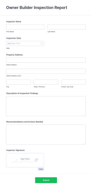 Owner Builder Inspection Report Form Template