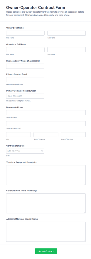 Owner Operator Contract Form Template