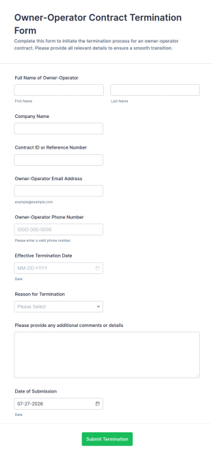 Owner Operator Contract Termination Form Template
