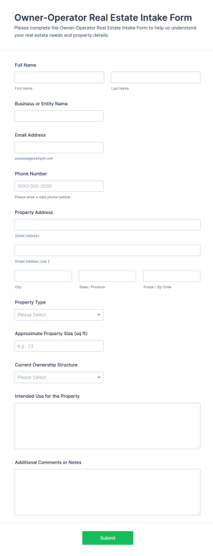 Owner Operator Real Estate Intake Form Template