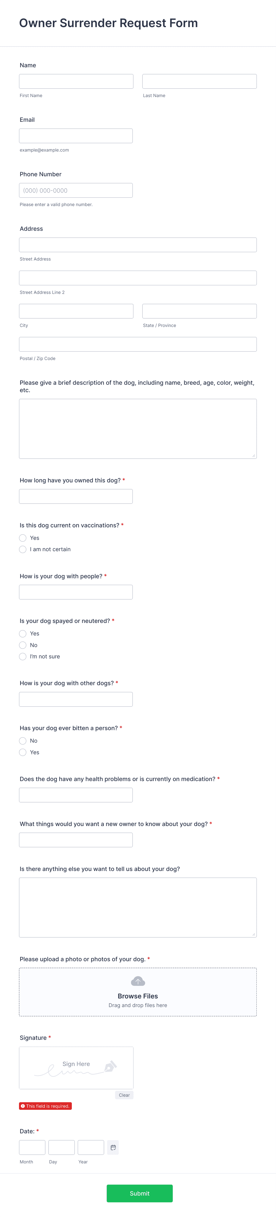 Owner Surrender Request Form Template | Jotform owner-surrender-request-form-template-jotform