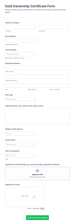 Ownership Certification Form Template