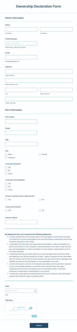 Ownership Declaration Form Template