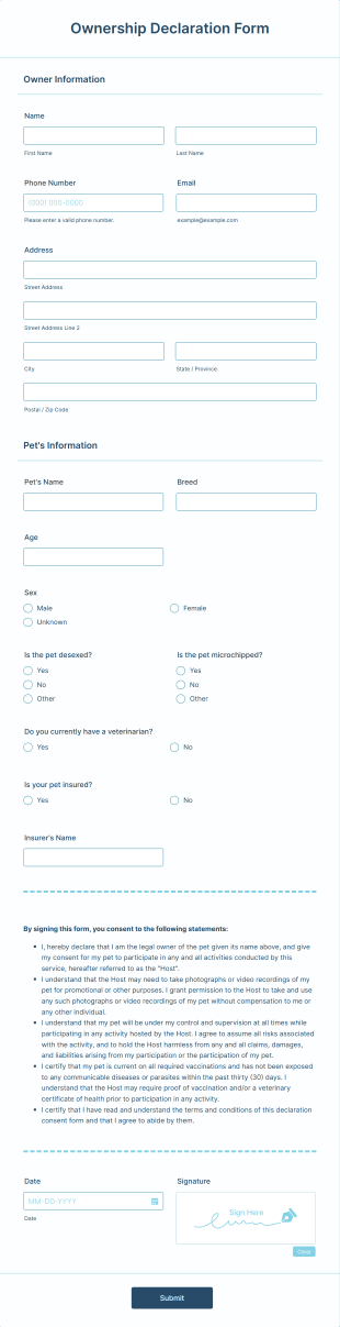Ownership Declaration Form Template