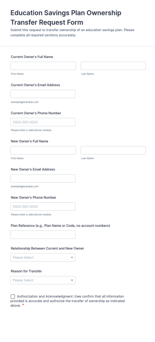 Education Savings Plan Ownership Transfer Request Form Template