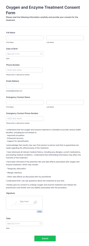 Oxygen And Enzyme Treatment Consent Form Template