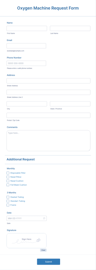 Oxygen Machine Request Form Template