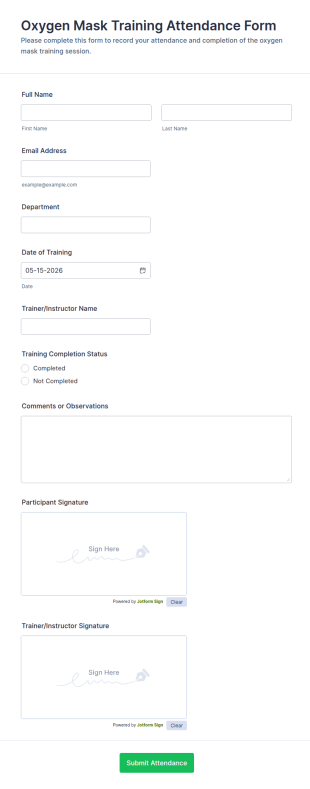 Oxygen Mask Training Attendance Form Template