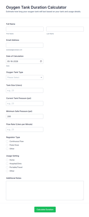 Oxygen Tank Duration Calculator Form Template