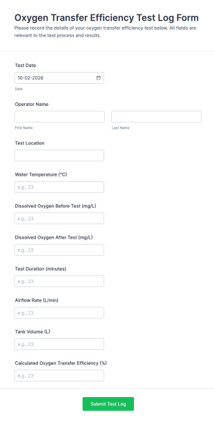 Oxygen Transfer Efficiency Test Log Form Template