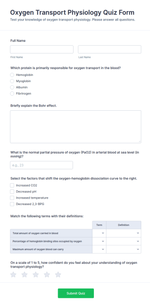 Oxygen Transport Physiology Quiz Form Template