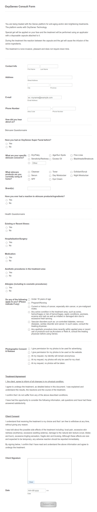 OxyGeneo Consult Form Template