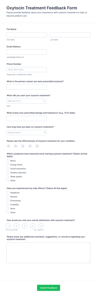 Oxytocin Treatment Feedback Form Template