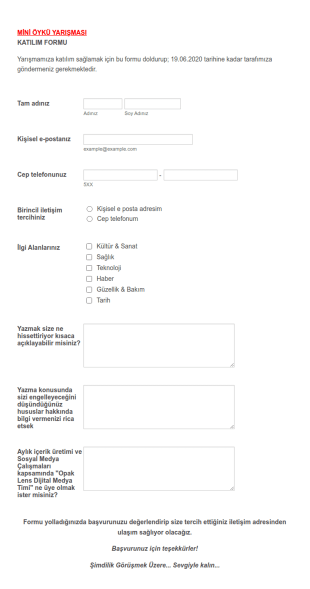 Öykü Yarışması Başvuru Form Şablonu