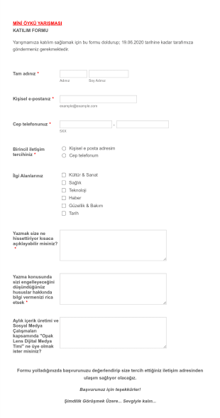 Öykü Yarışması Başvuru Form Template
