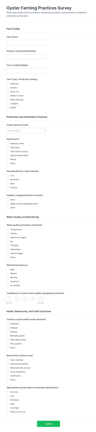 Oyster Farming Practices Survey Form Template
