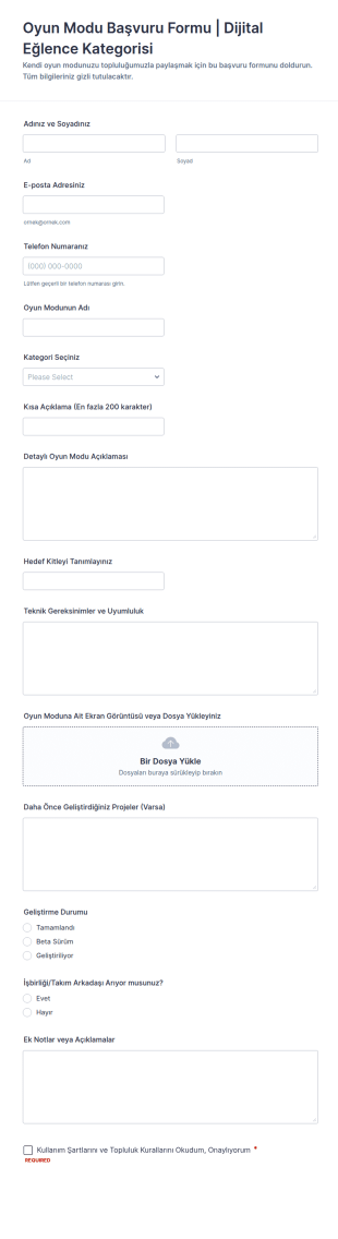 Oyun Modu Katılım Form Şablonu