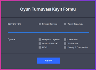 Oyun Turnuvası Kayıt Form Şablonu