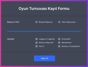 Oyun Turnuvası Kayıt Form Template
