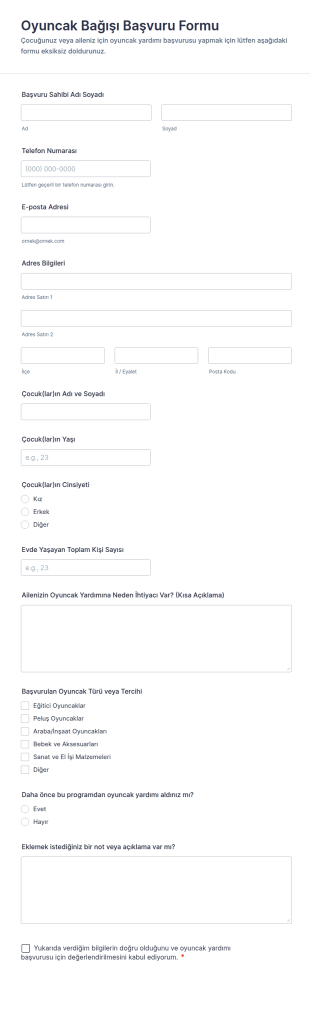 Oyuncak Bağışı Başvuru Form Şablonu