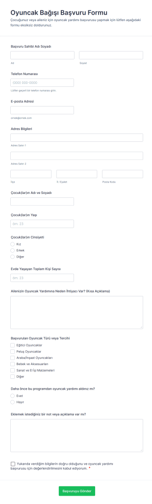 Oyuncak Bağışı Başvuru Form Template
