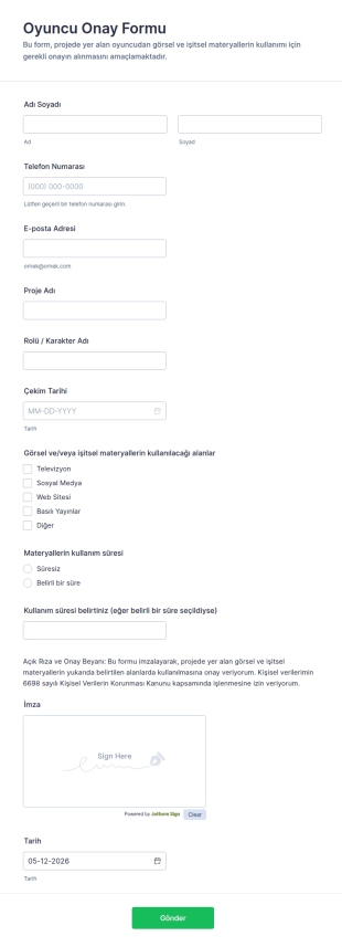 Oyuncu Çıkış Form Şablonu