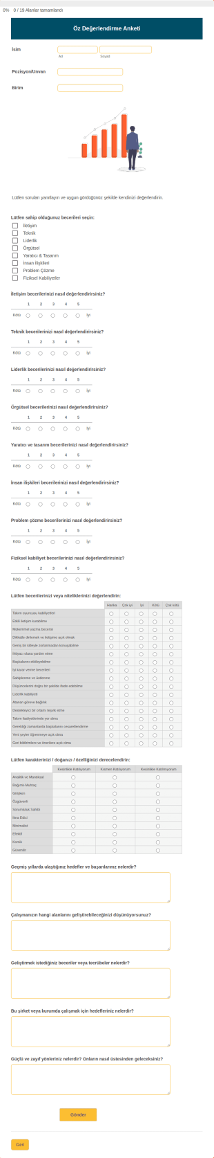 Öz Değerlendirme Anketi Form Şablonu
