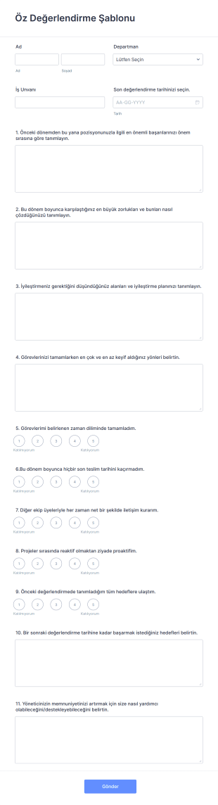 Öz Değerlendirme Form Template
