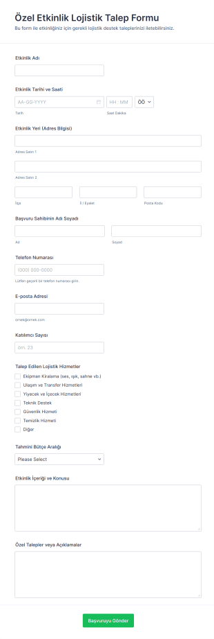 Özel Etkinlik Lojistik Talep Form Şablonu