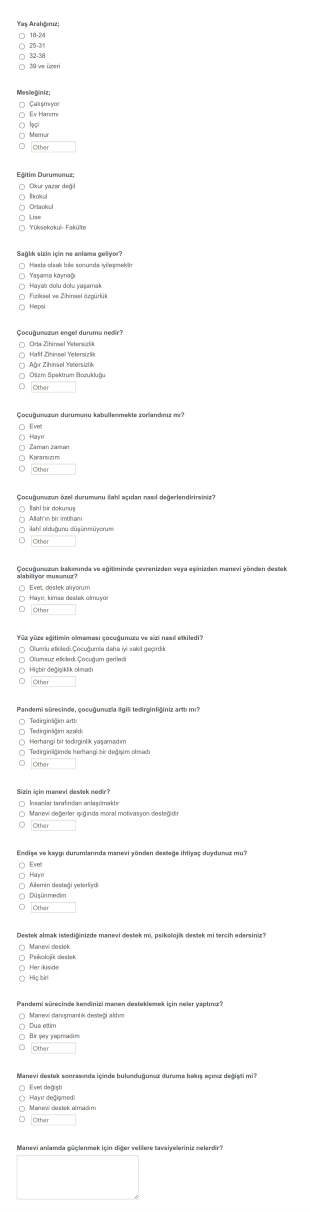 Özel Gereksinimli Çocuk Ebeveynleri Anketi Form Şablonu