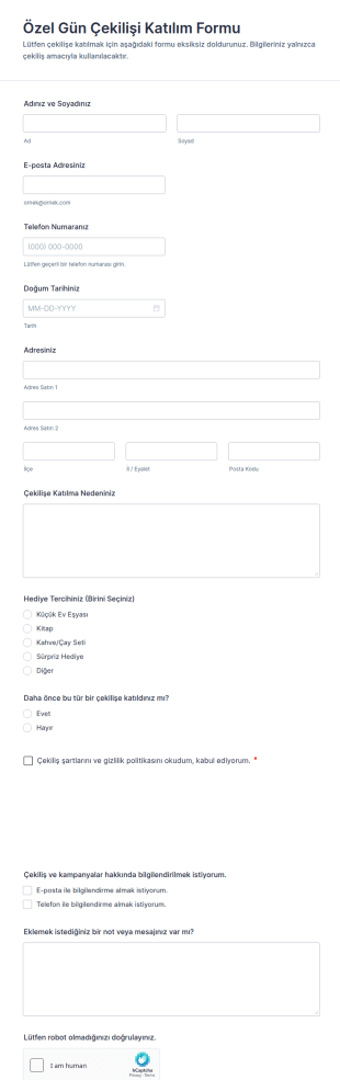 Özel Gün Çekilişi Katılım Form Şablonu