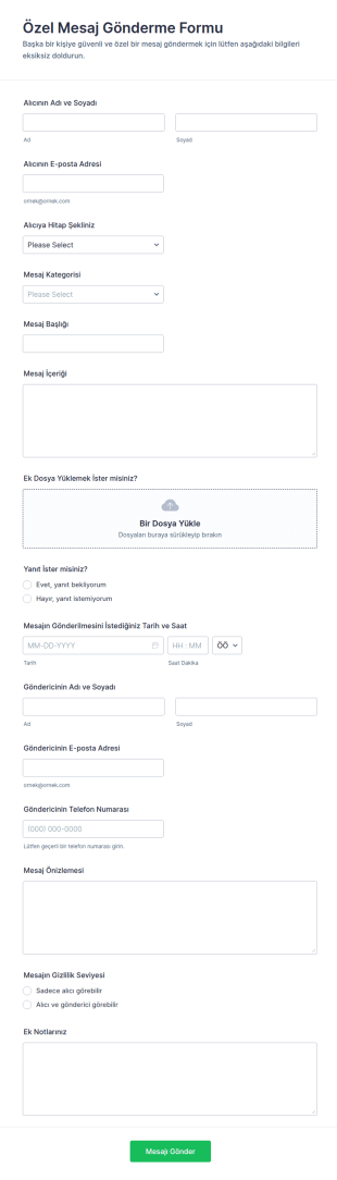 Özel Mesaj Gönderim Form Şablonu