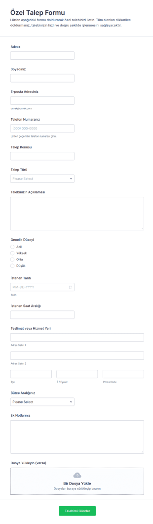 Özel Talep Form Şablonu
