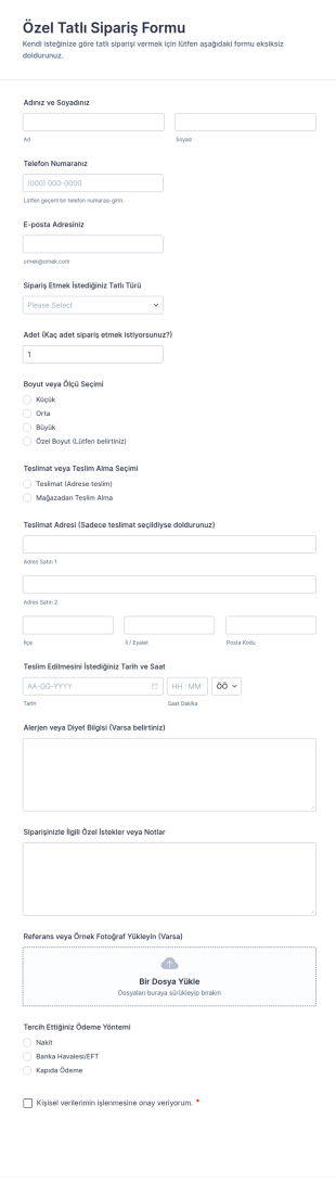 Özel Tatlı Sipariş Formu 🍰🎉 Form Şablonu