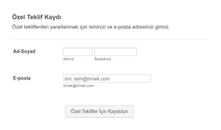 Özel Teklif Kayıt Form Şablonu