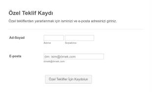Özel Teklif Kayıt Form Template