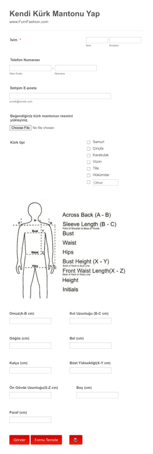 Özel Yapım Kıyafet İstek Form Template